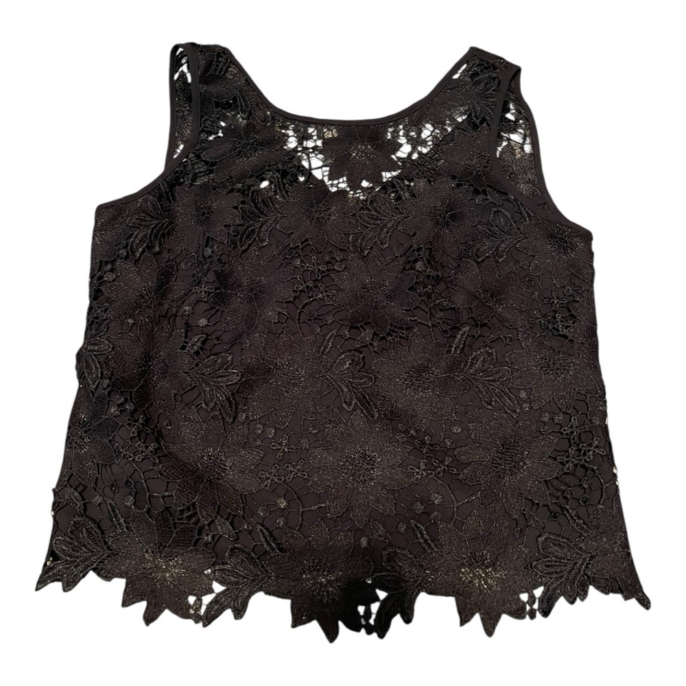 White House Black Market Black Lace Sleeveless Top with black cami underneath